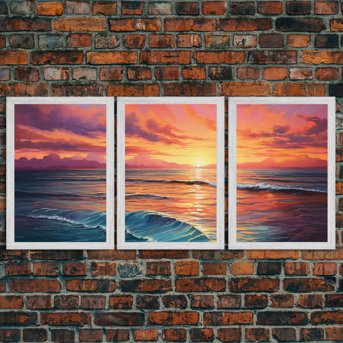 Beautiful Watercolor Panoramic Beach Landscape Canvas Print | Perfect for Home Decor | Whimsical Beach House Decor | 3 Piece Wall Art