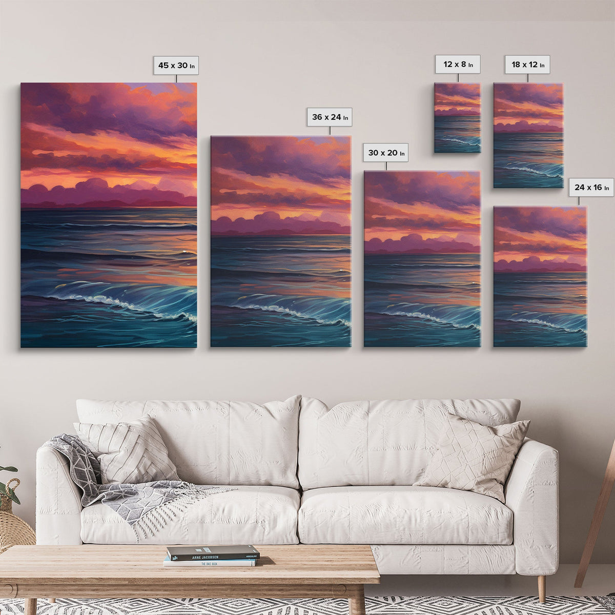 Beautiful Watercolor Panoramic Beach Landscape Canvas Print | Perfect for Home Decor | Whimsical Beach House Decor | 3 Piece Wall Art