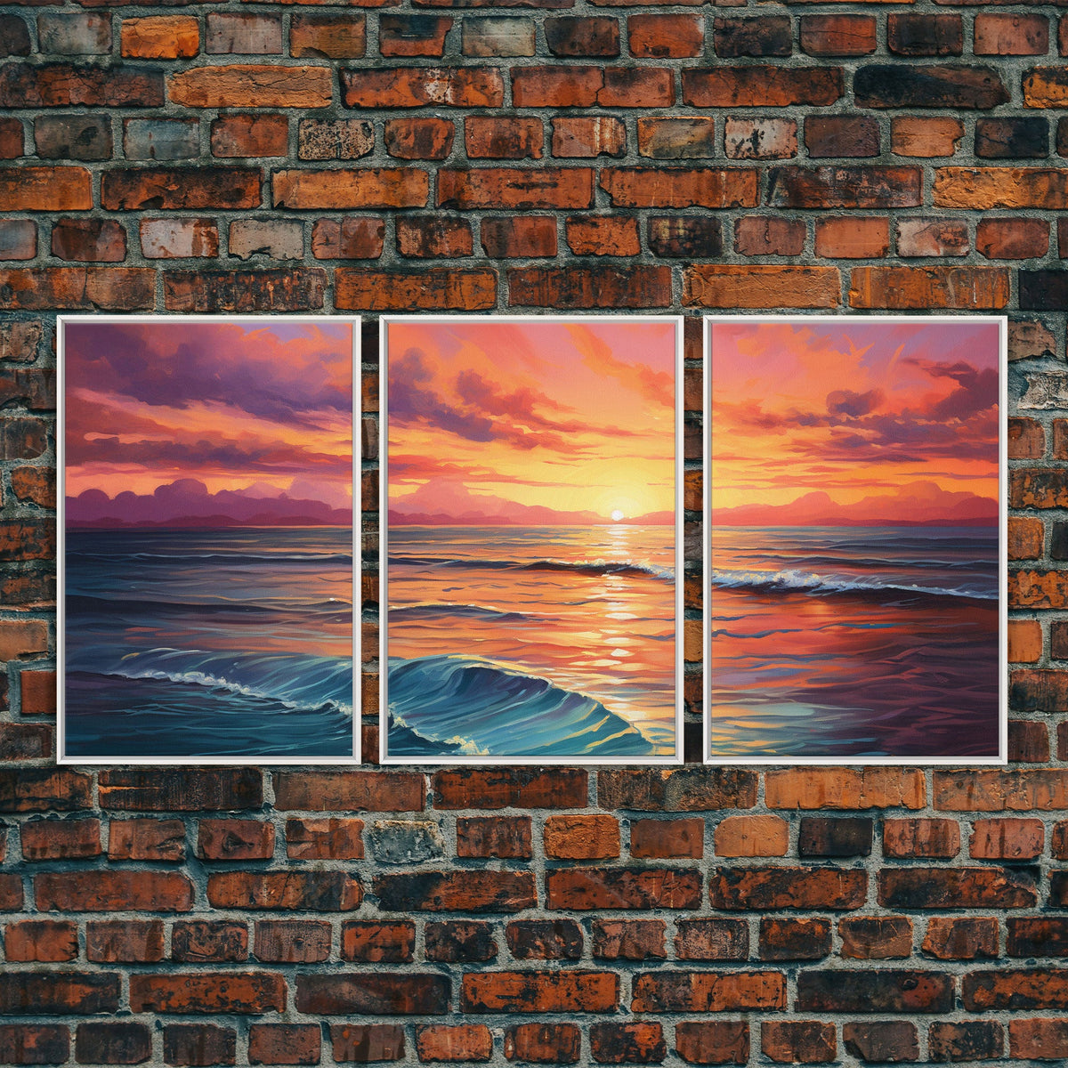 Beautiful Watercolor Panoramic Beach Landscape Canvas Print | Perfect for Home Decor | Whimsical Beach House Decor | 3 Piece Wall Art