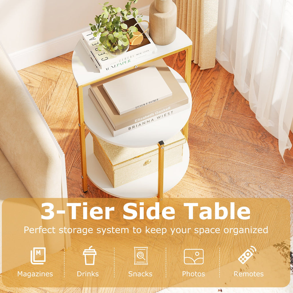 3-Tier Round End Table for Small Space and Bedroom Room