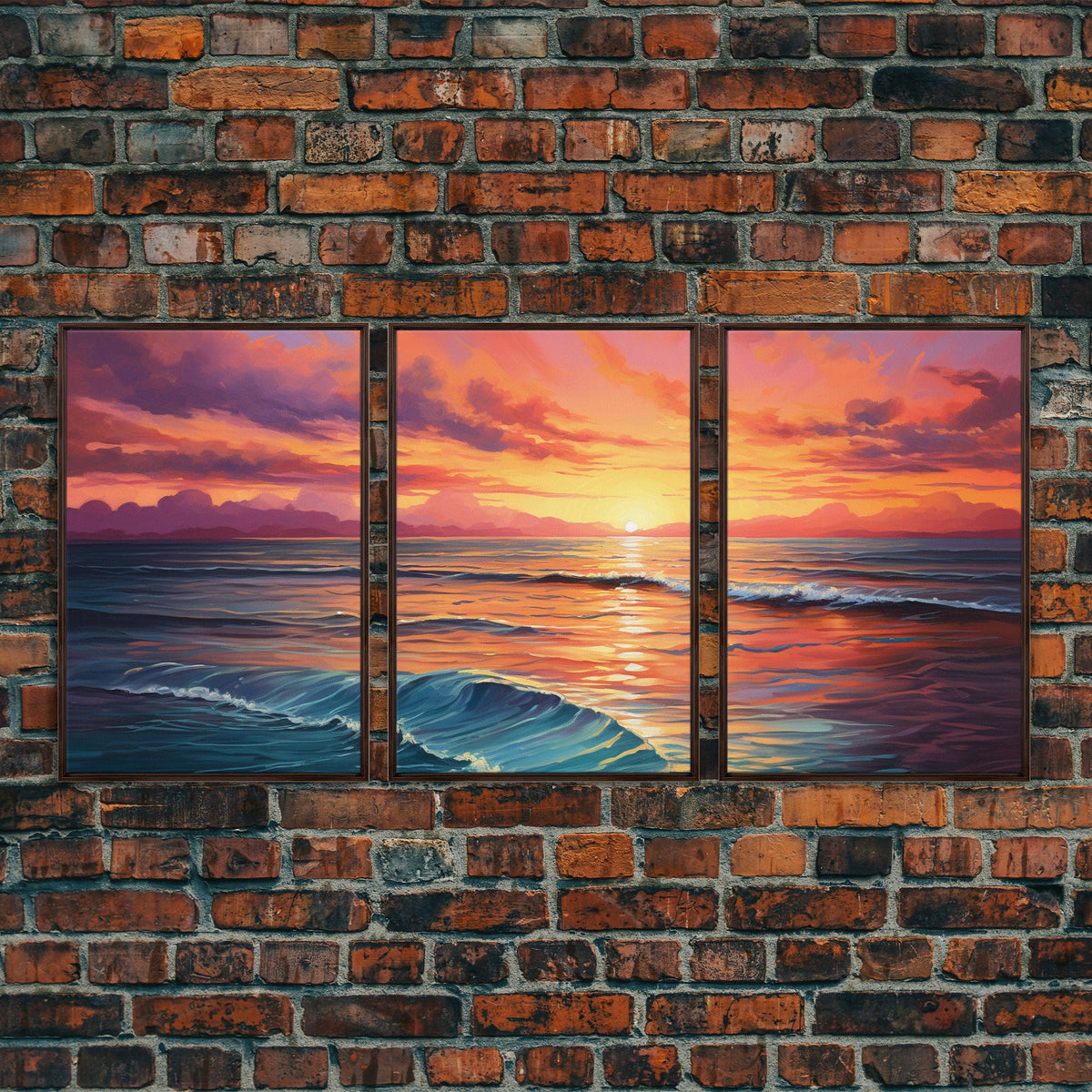 Beautiful Watercolor Panoramic Beach Landscape Canvas Print | Perfect for Home Decor | Whimsical Beach House Decor | 3 Piece Wall Art