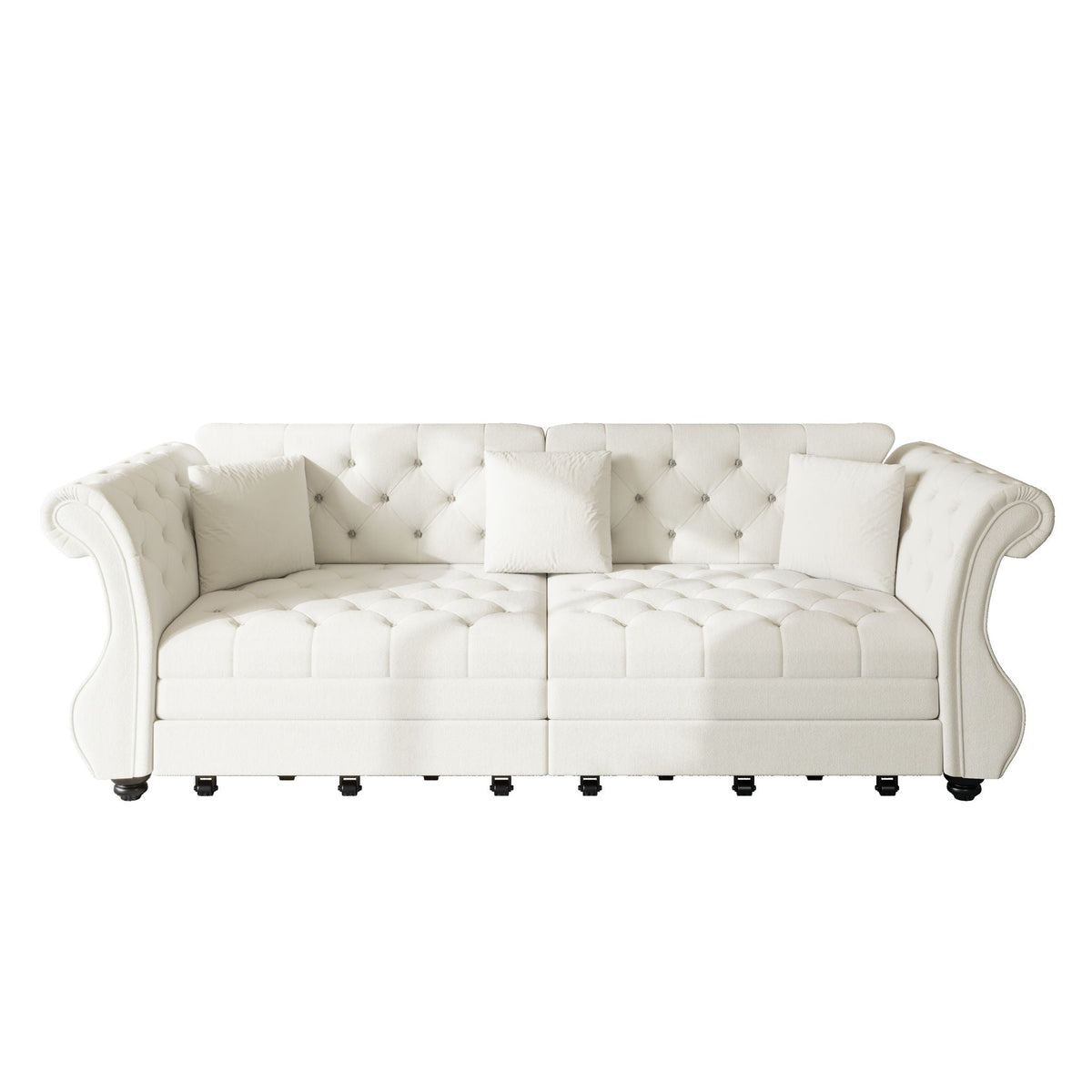 Oversized Chesterfield Pull Out Sofa Bed, Roll Arm Couch With Flower Tufting For Living Room