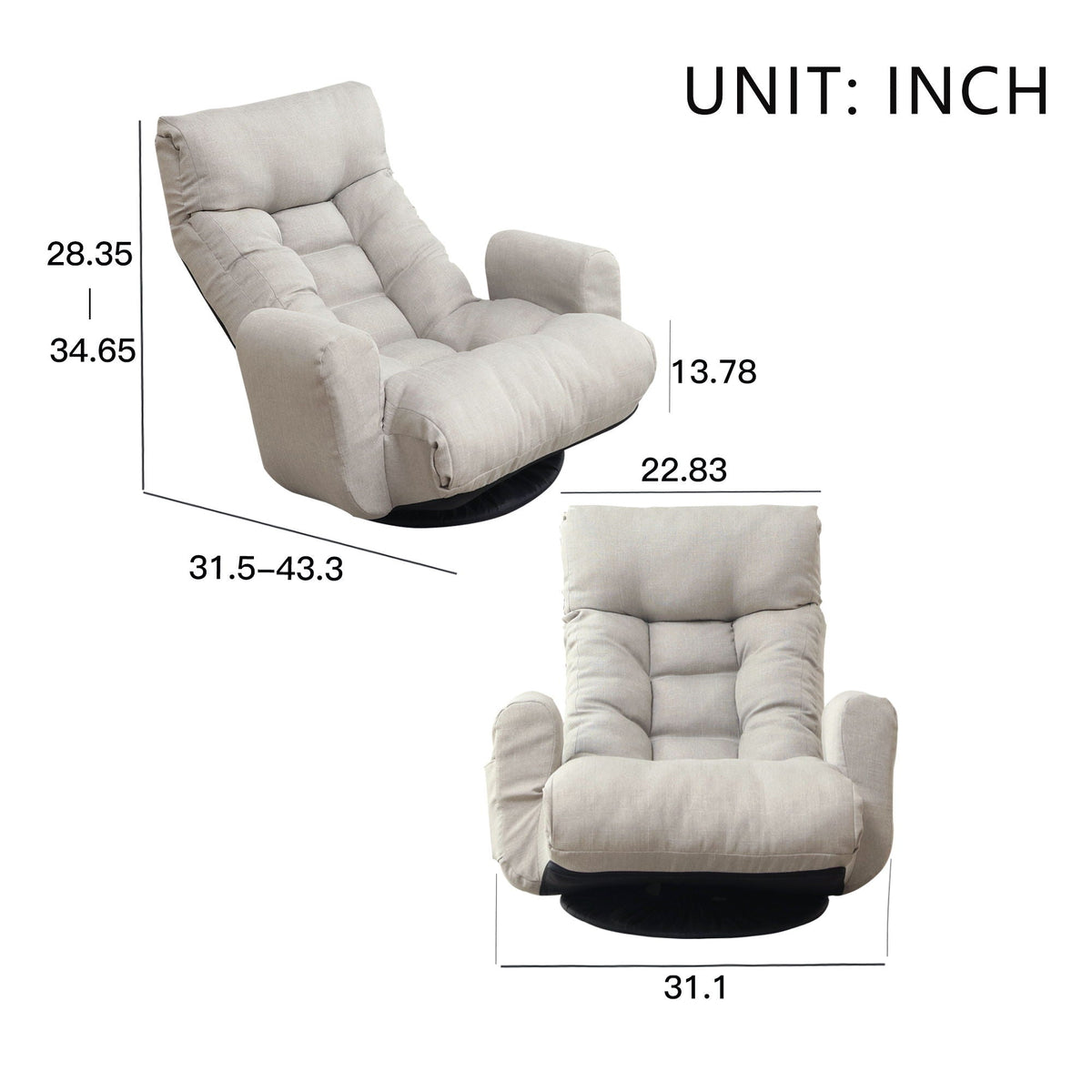 Modern With Metal Frame Swivel Game Lounge Chair With Adjustable Headrest And Waist Support, 360 Degree Rotatable Leisure Chair For Living Room - Gray