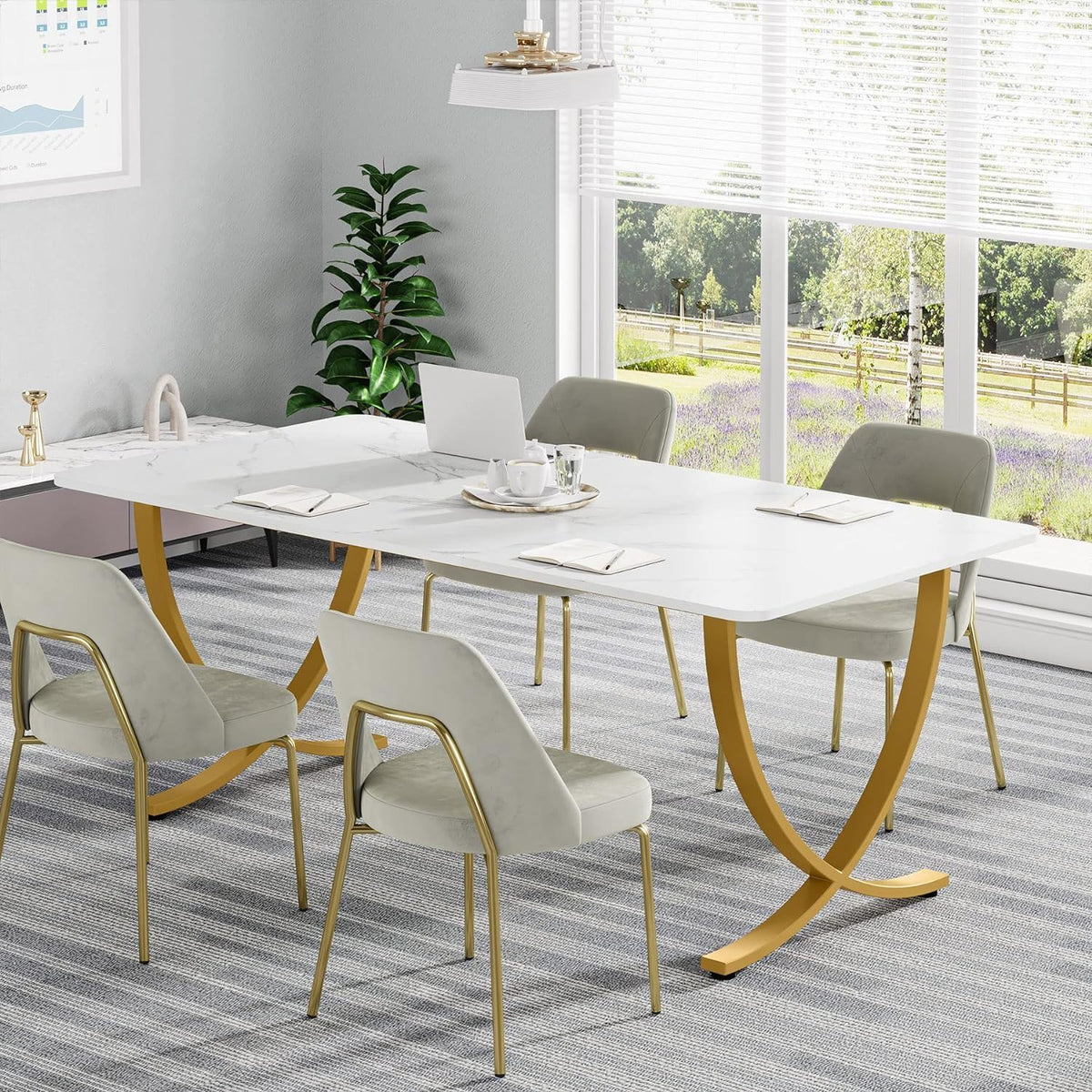 Executive Office Computer Desk For Home Office - White / Gold