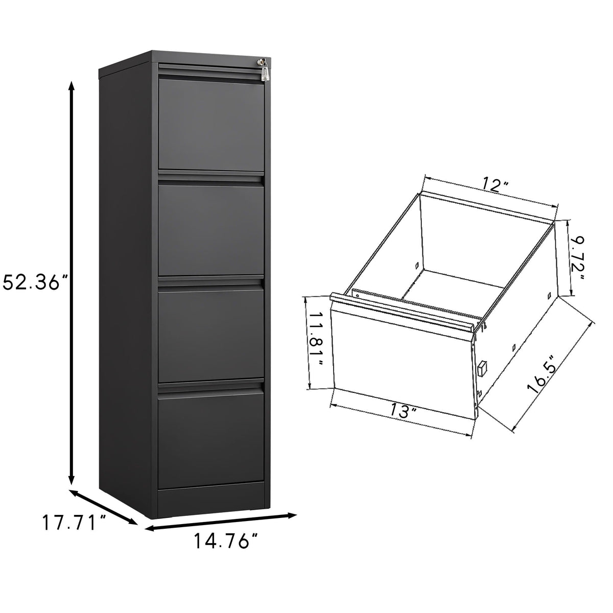 Durable Metal 3 Drawer File Cabinet With Lock For Office Storage