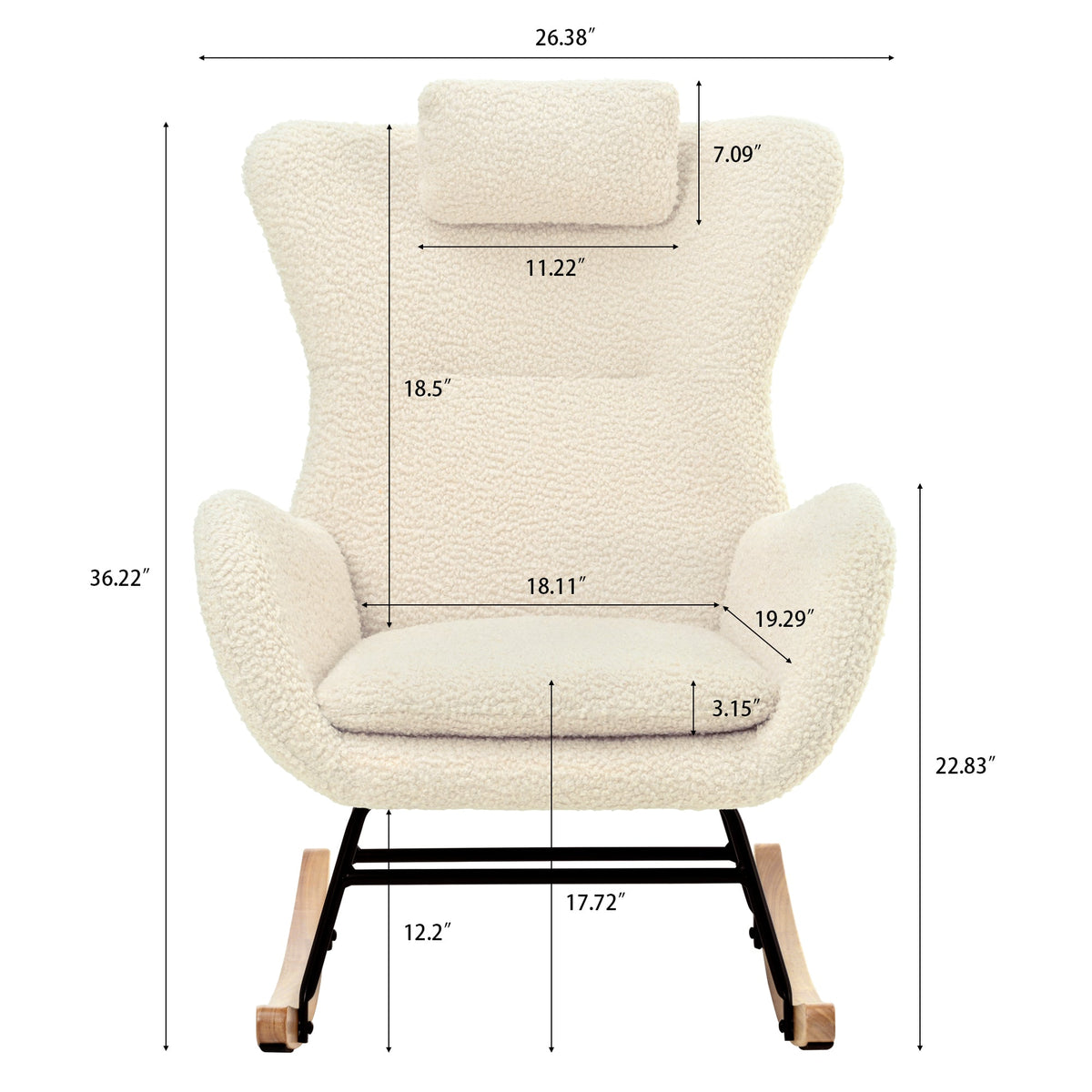 Rocking Chair - with rubber leg and cashmere fabric suitable for living room and bedroom