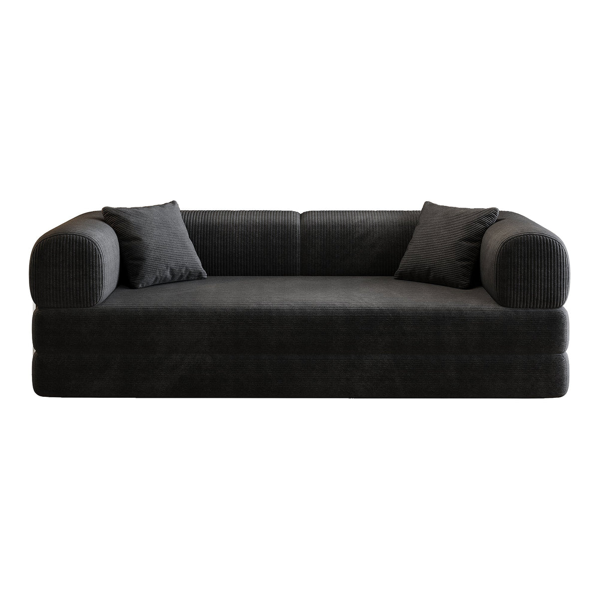 78.8' Compression Sofa,Convertible Floor Sofa Bed-with Pillow Back Support Armrest,Comfy Futon Couch Sleeper Bed,Loveseats Boneless Modular Sectional Sofa,Corduroy fabric,for Living Room,Bedroom,Black