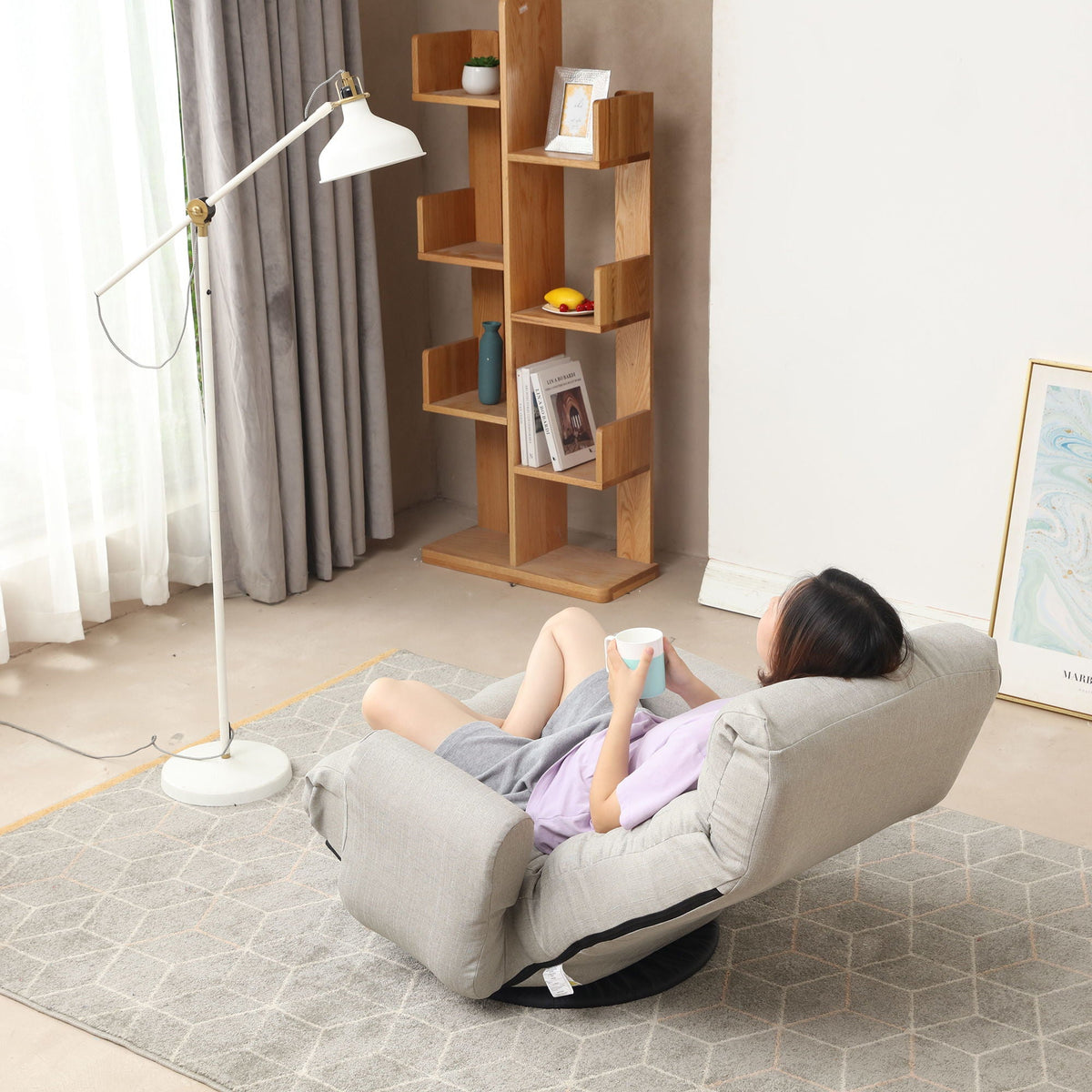 Modern With Metal Frame Swivel Game Lounge Chair With Adjustable Headrest And Waist Support, 360 Degree Rotatable Leisure Chair For Living Room - Gray