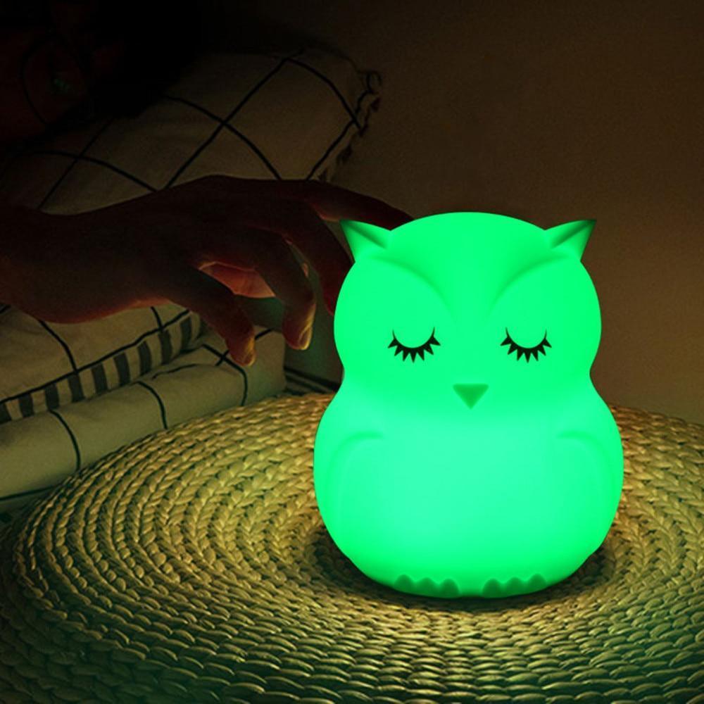 Silicone LED Night Lights For Bedrooms Cute Animal Night Light For Kids with Remote And Touch Sensor Portable Warm White Light & Color Changing Lamps For Baby Girl Baby Boy Gifts (Sleeping owl)