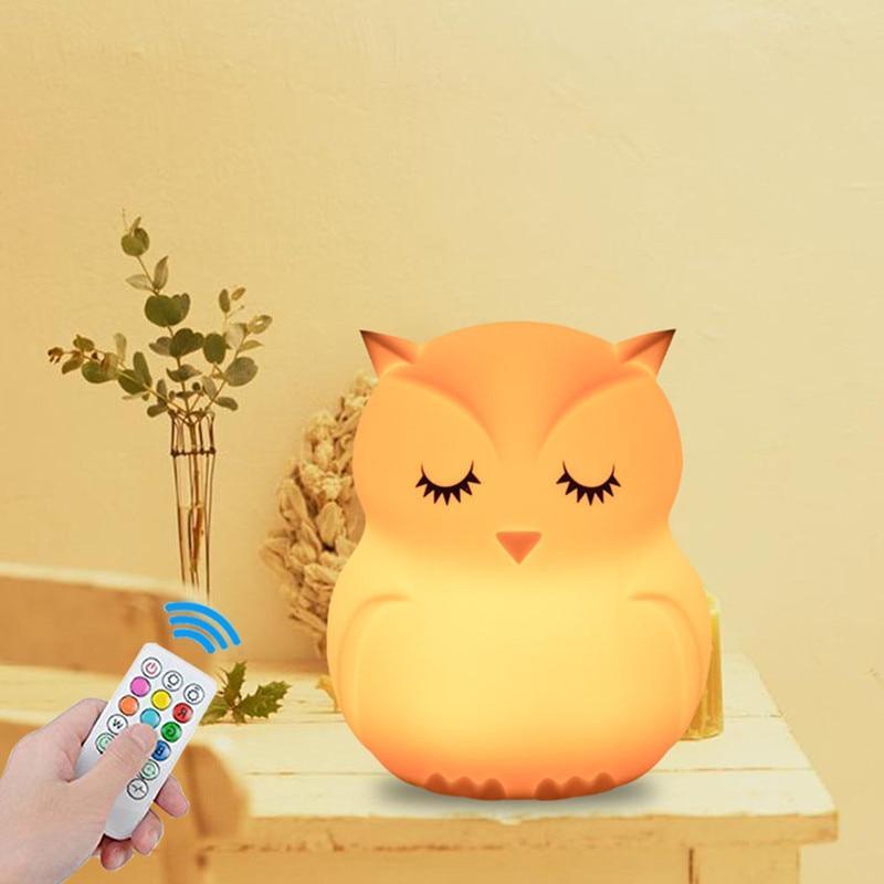 Silicone LED Night Lights For Bedrooms Cute Animal Night Light For Kids with Remote And Touch Sensor Portable Warm White Light & Color Changing Lamps For Baby Girl Baby Boy Gifts (Sleeping owl)
