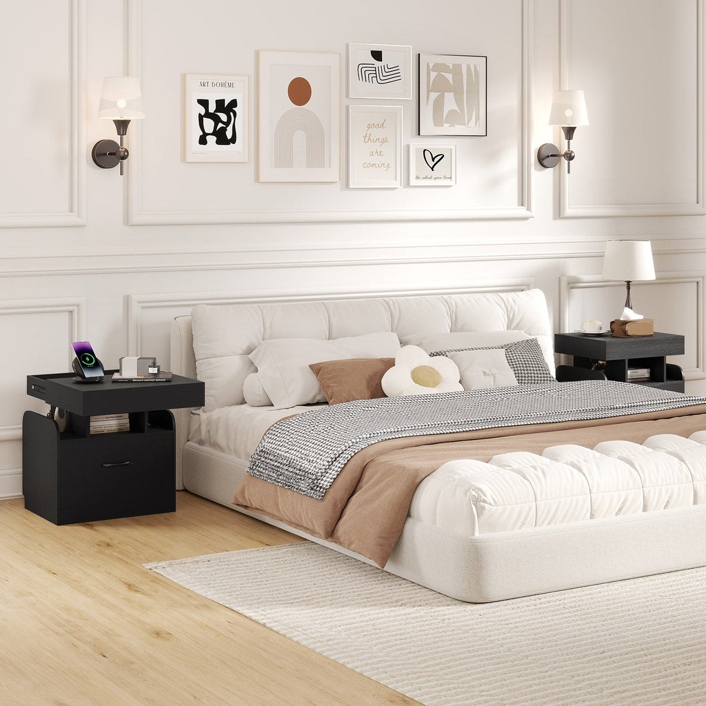 Nightstand with Charging Station Modern Bedside Table for Living Room Bedroom Office