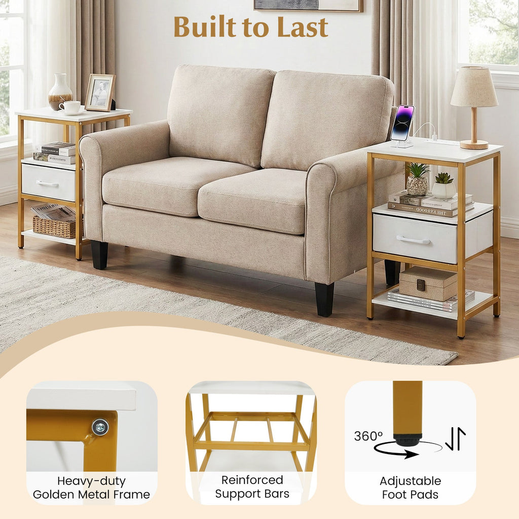 Nightstand with charging station and adjustable fabric drawer for bedroom & Living Room