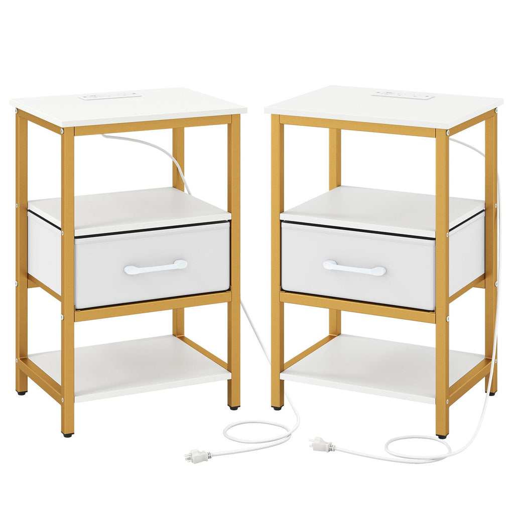 Nightstand with charging station and adjustable fabric drawer for bedroom & Living Room