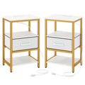 Nightstand with charging station and adjustable fabric drawer for bedroom & Living Room