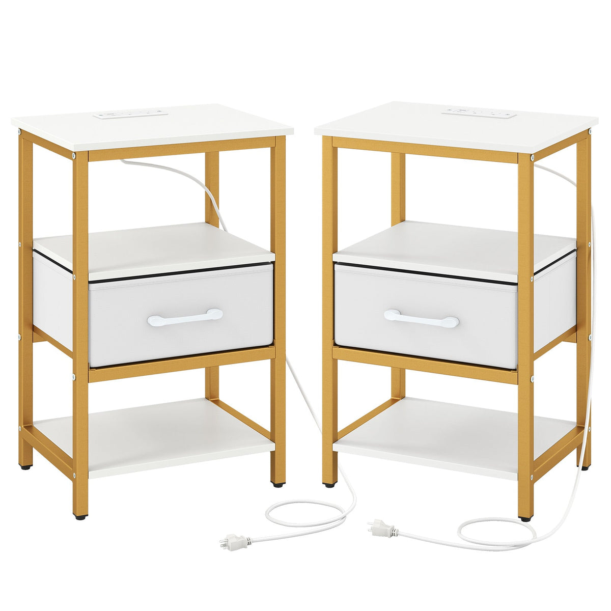 Nightstand with charging station and adjustable fabric drawer for bedroom & Living Room