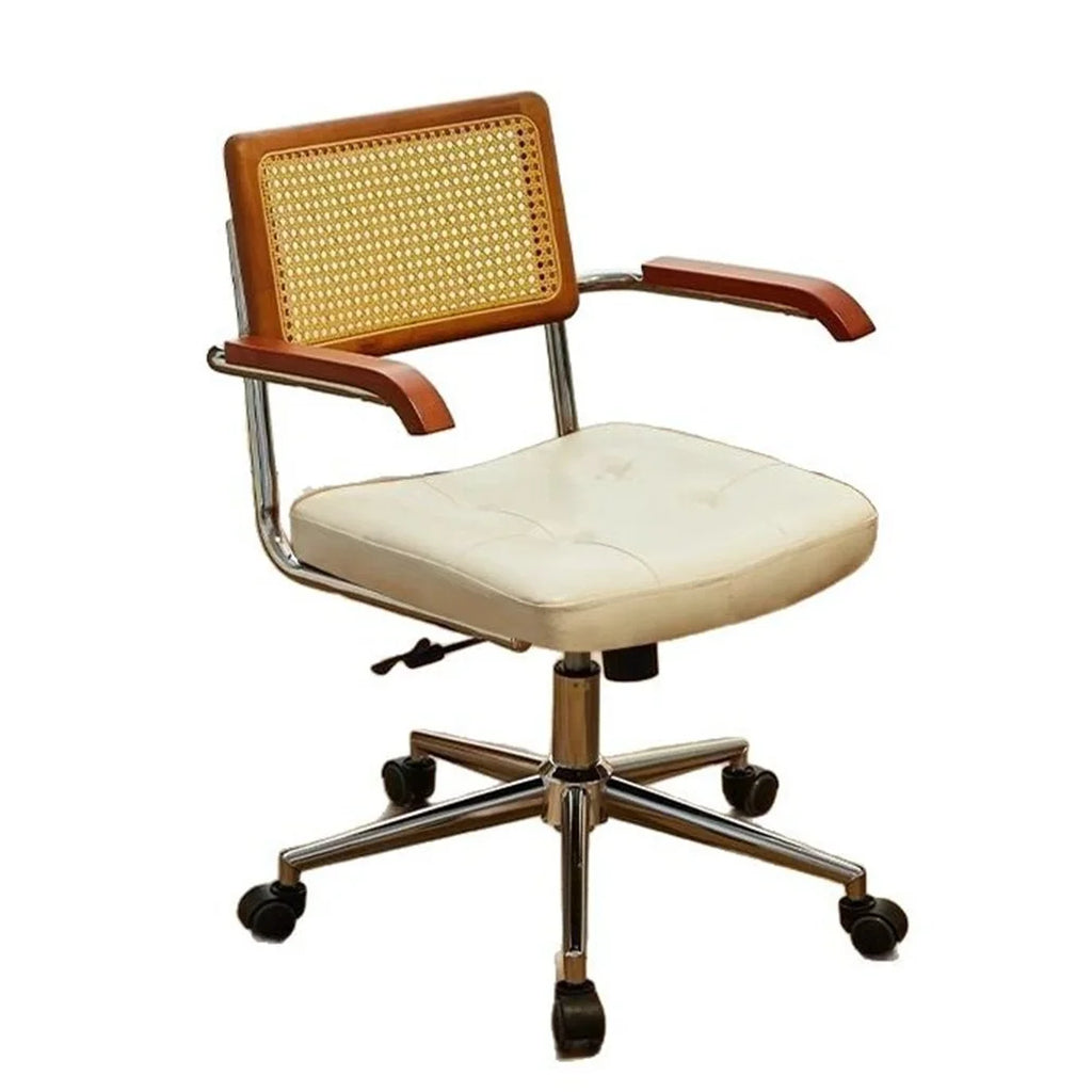 Rattan solid wood office chair Internet celebrity retro rattan chair computer chair home lift swivel chair student study chair
