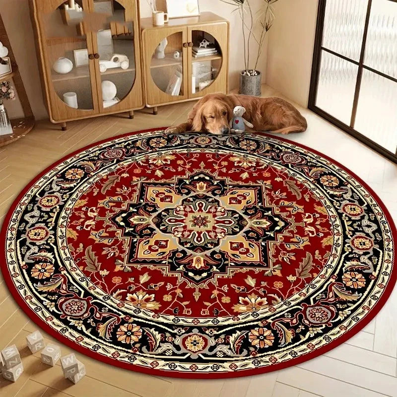 Vintage-Style Round Rug with Traditional Floral Carpet Non-Slip Machine Washable.