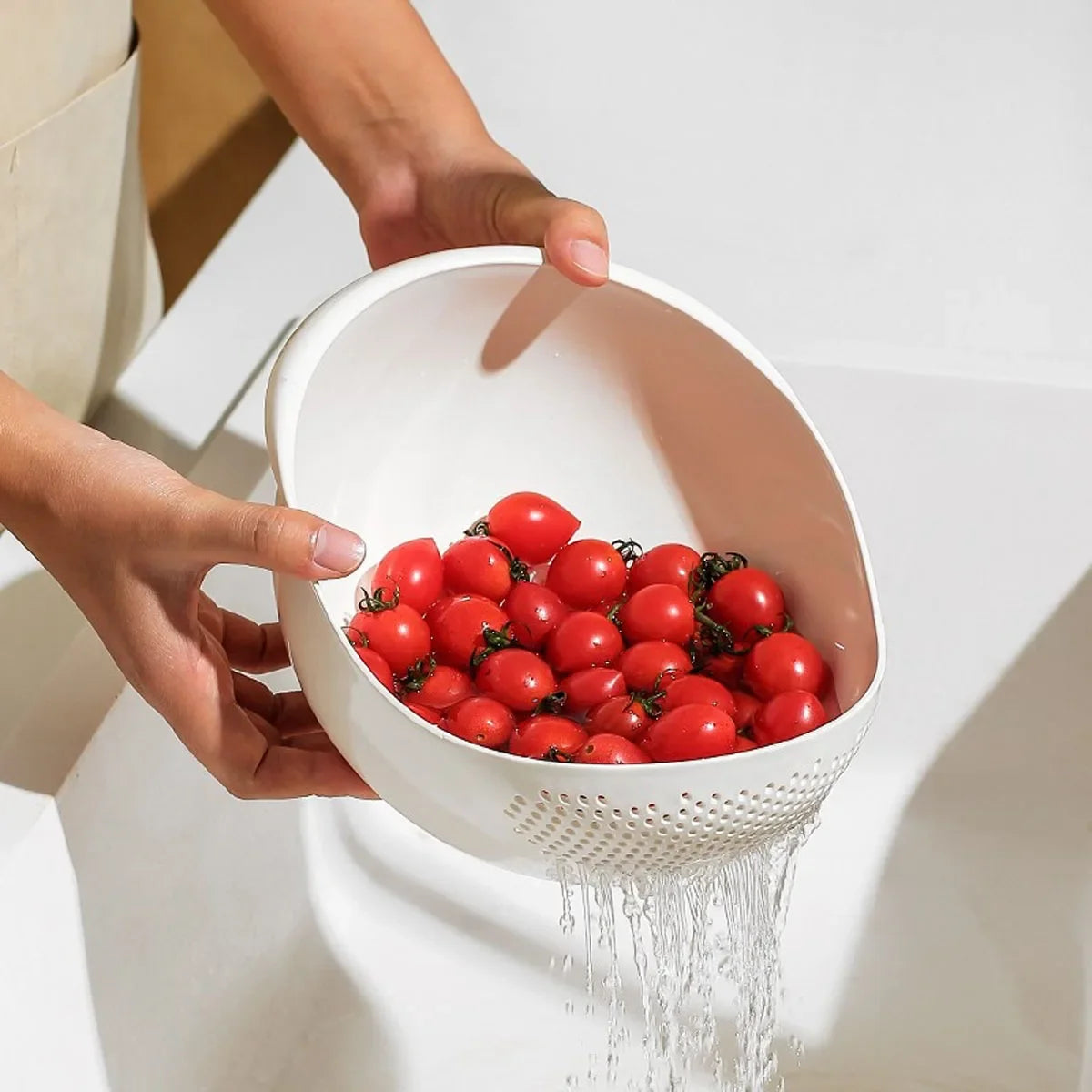 Multi-Purpose Rice Washing Bowl – Colander Drain Basket with Handle