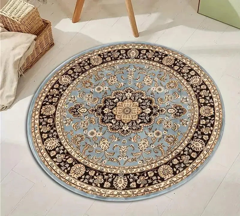 Vintage-Style Round Rug with Traditional Floral Carpet Non-Slip Machine Washable.