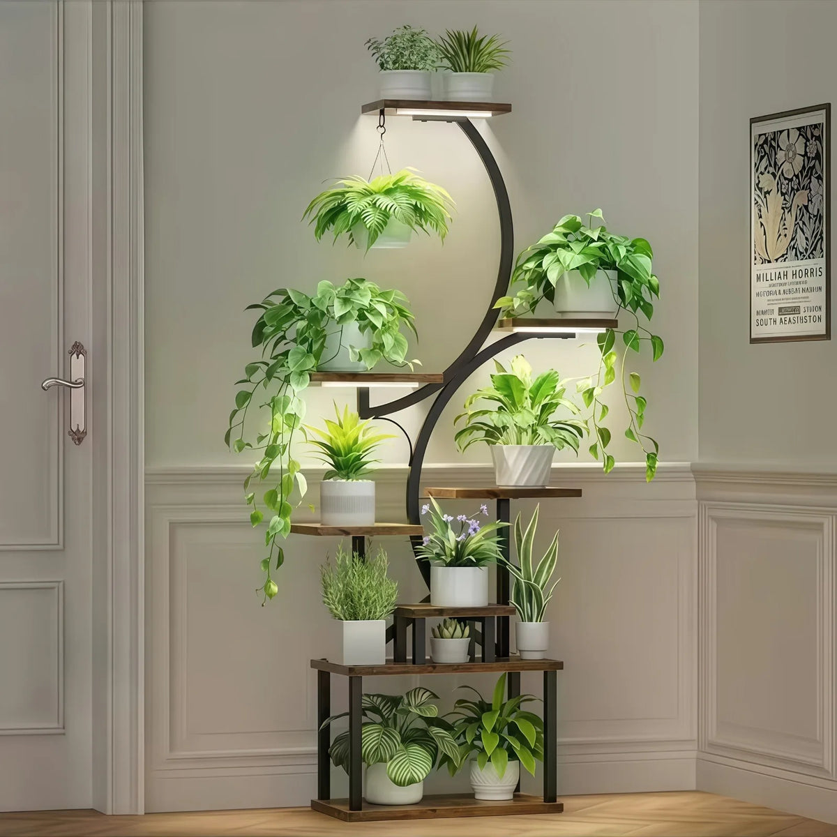 8-Tier Indoor Plant Stand with Grow Lights Multi-Functional Flower Rack for Multiple Plants 2-Tier Metal Stand Irregular Design for Patio Living Room Study Bedroom Gift for Plant Lovers