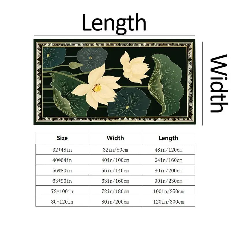 1 Piece Golden Lotus and Green Leaf Pattern Carpet, Soft and