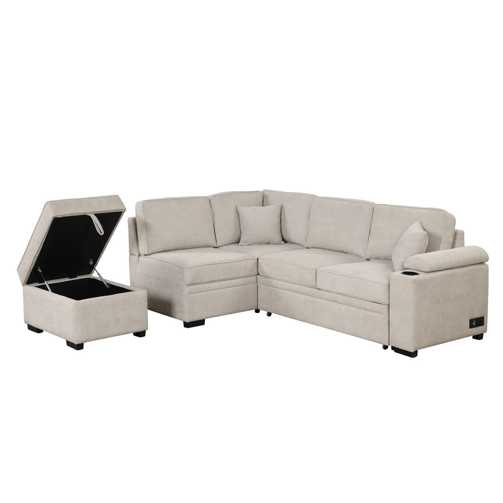 Sleeper Sofa Bed, 2 In 1 Pull Out Sofa Bed L Shape Couch With Storage Ottoman For Living Room, Bedroom Couch And Small Apartment