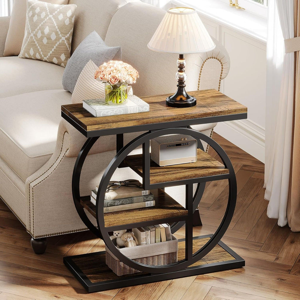 4 Tier Narrow End Table With Storage Shelves For Living Bedroom,
