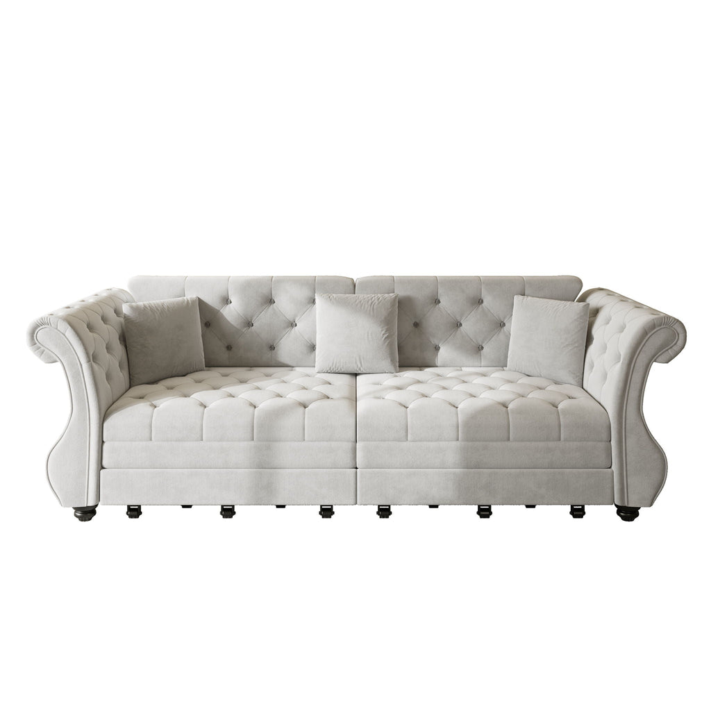 Oversized Chesterfield Pull Out Sofa Bed, Roll Arm Couch With Flower Tufting For Living Room
