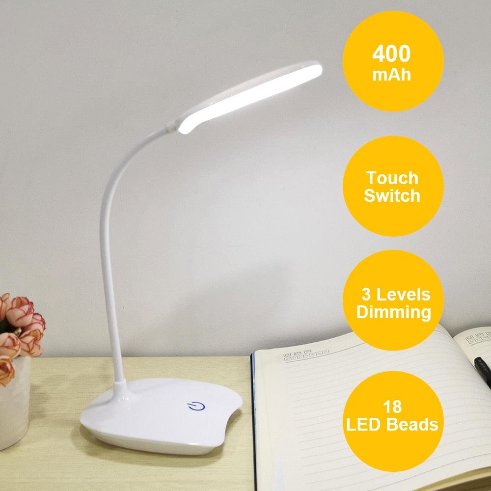Office Desk LED Table Lamp USB Rechargeable Battery Bright Lamp.