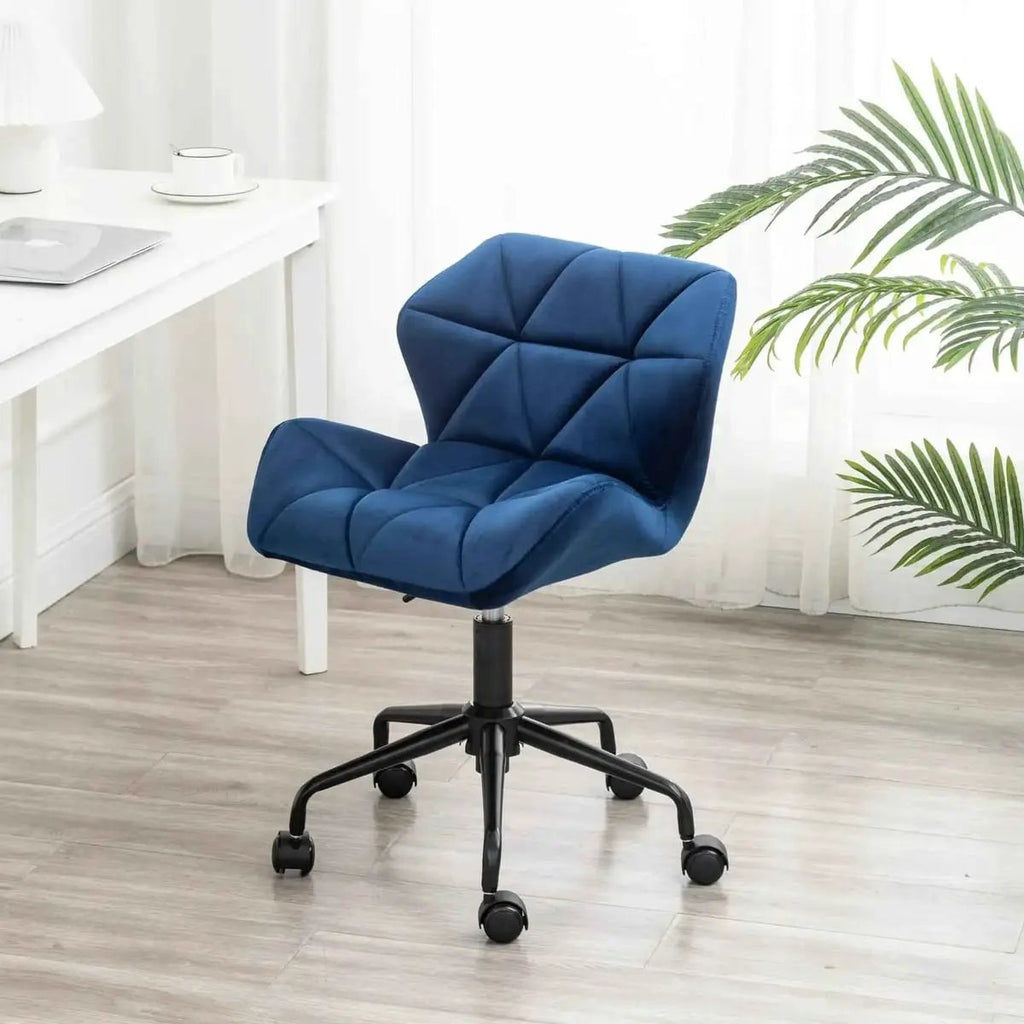Diamond Tufted Adjustable Swivel Office Chair Blue for Home