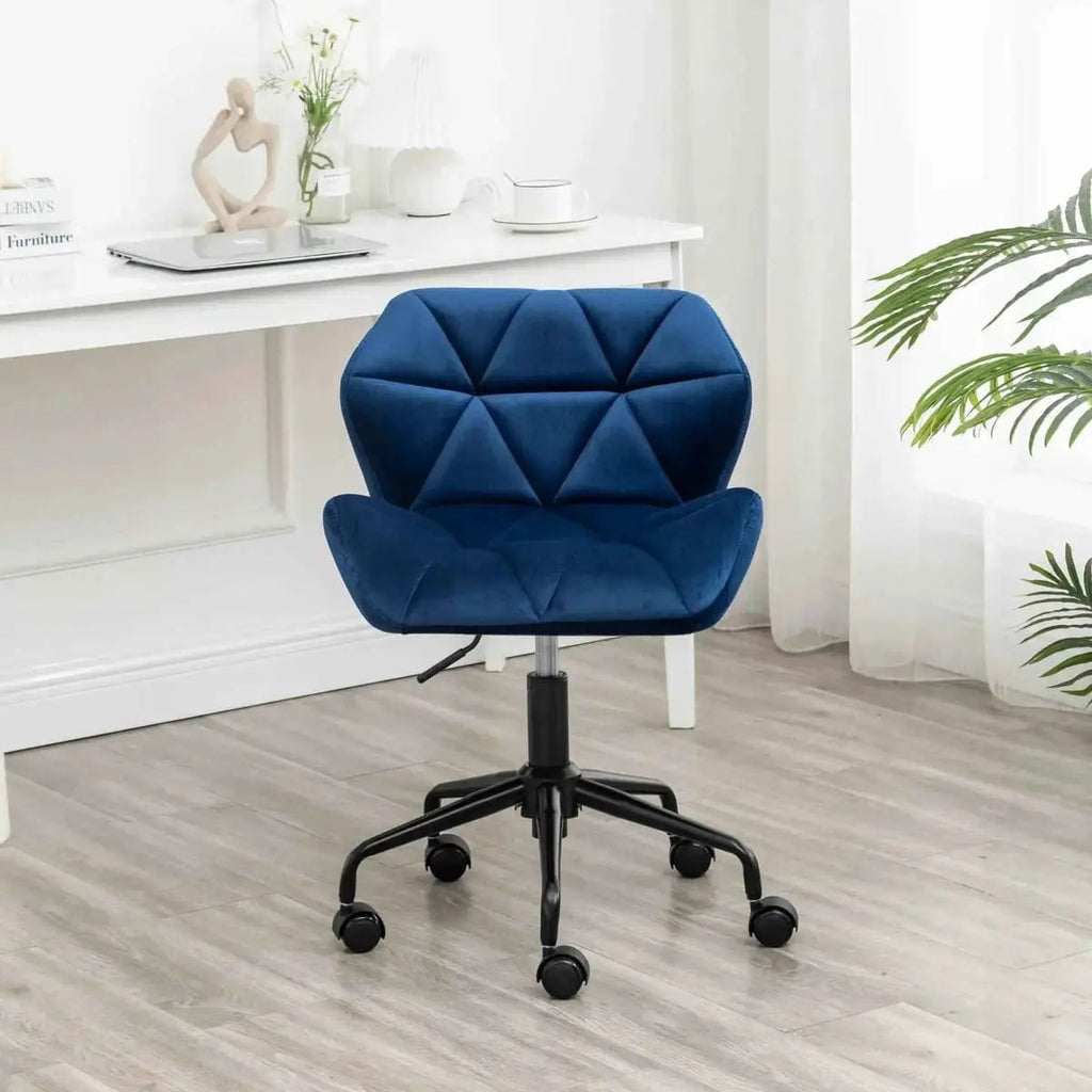 Diamond Tufted Adjustable Swivel Office Chair Blue for Home