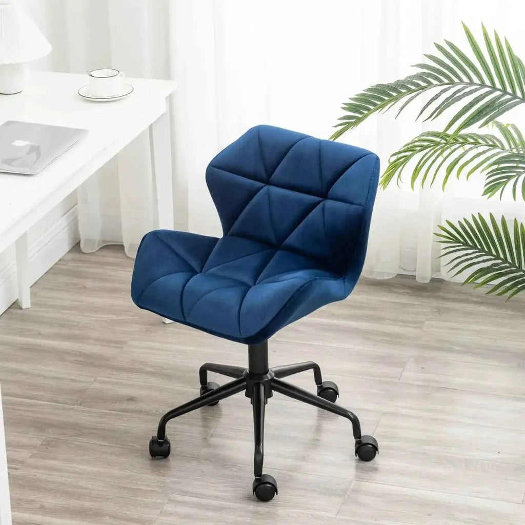Diamond Tufted Adjustable Swivel Office Chair Blue for Home