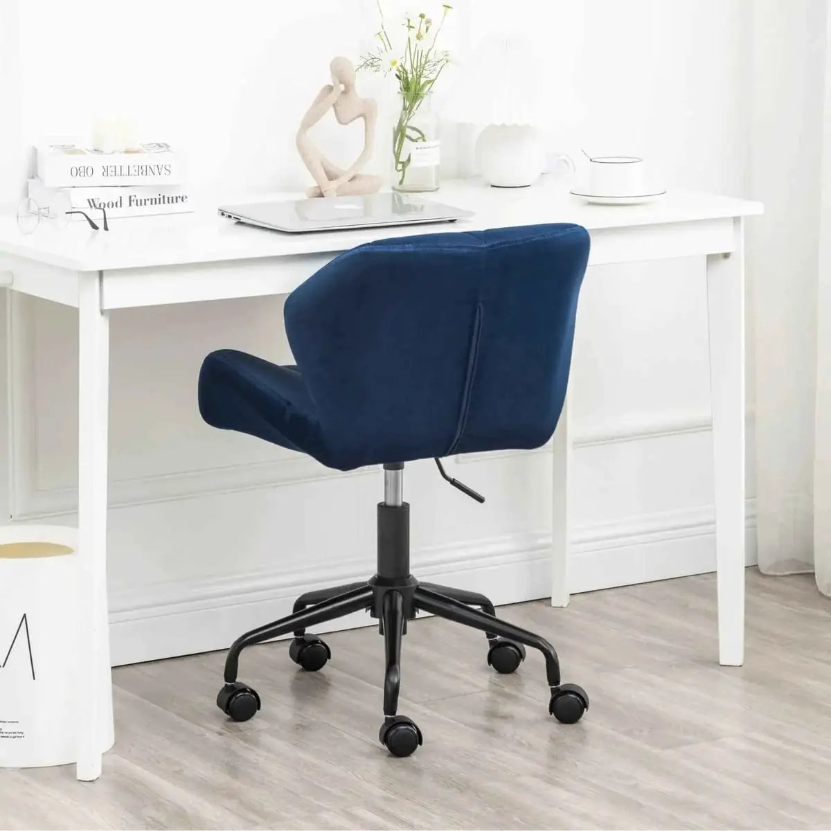 Diamond Tufted Adjustable Swivel Office Chair Blue for Home