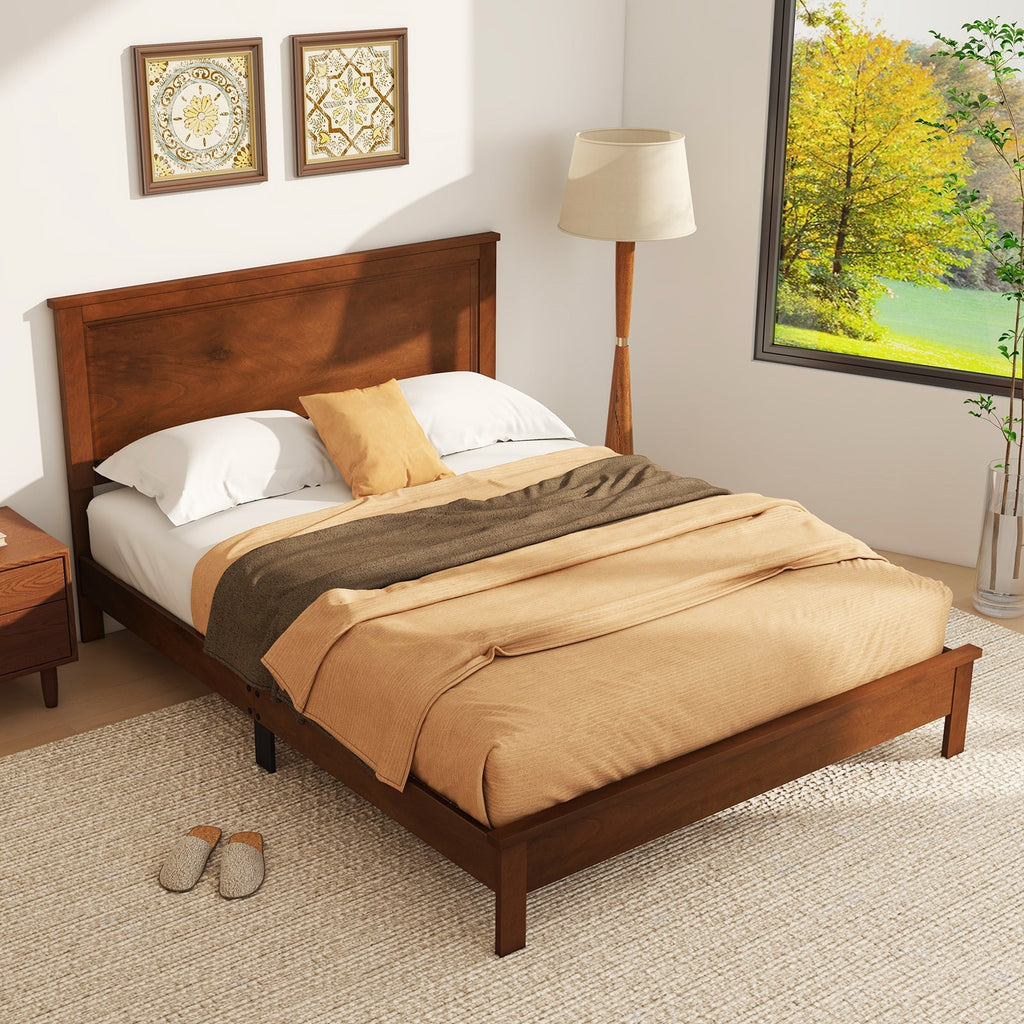 Queen Size Bed Frame Platform Slat High Headboard Bedroom with Rubber Wood Leg